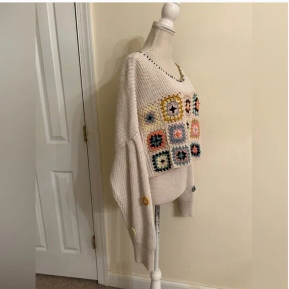 Free People Dahlia Floral Crochet Sweater Oversized Cropped size S - Picture 4 of 11